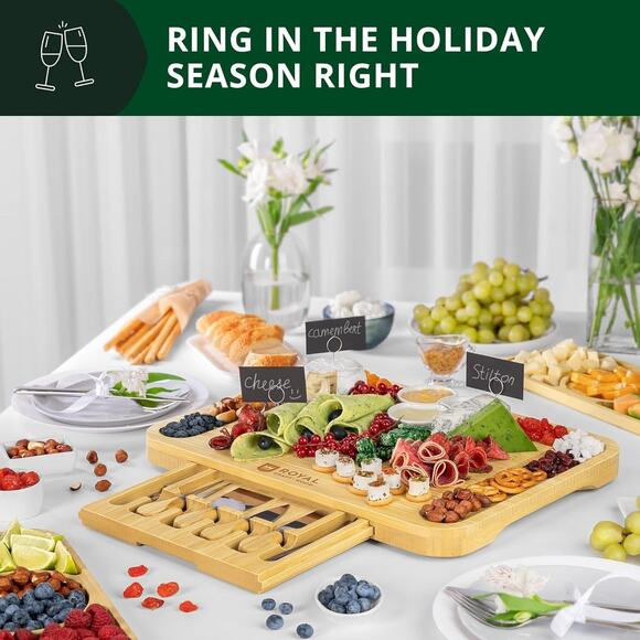 ROYAL CRAFT WOOD Bamboo Cheese Board and Knife Set with Charcuterie Board & Serv - Picture 6 of 6
